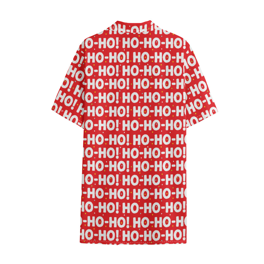 Christmas Ho Ho Ho Pattern Print Cotton Hawaiian Shirt