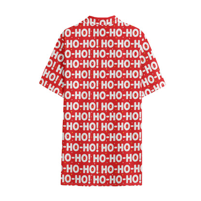 Christmas Ho Ho Ho Pattern Print Cotton Hawaiian Shirt