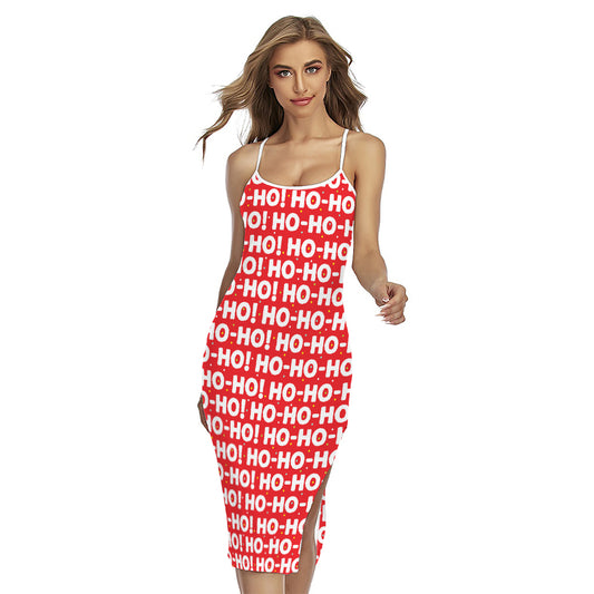 Christmas Ho Ho Ho Pattern Print Cross Back Cami Dress