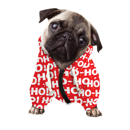 Christmas Ho Ho Ho Pattern Print Dog Zip Up Hoodie