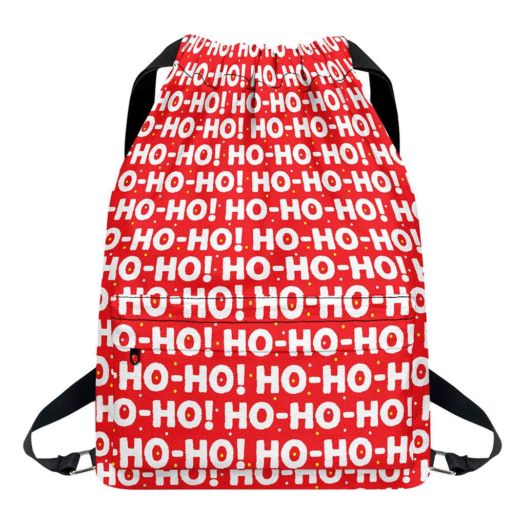 Christmas Ho Ho Ho Pattern Print Drawstring Backpack