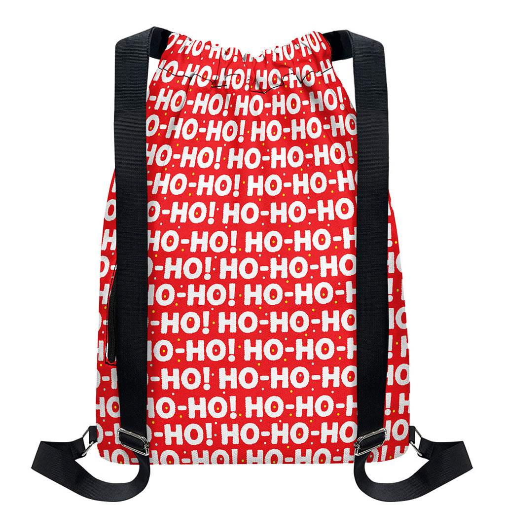 Christmas Ho Ho Ho Pattern Print Drawstring Backpack