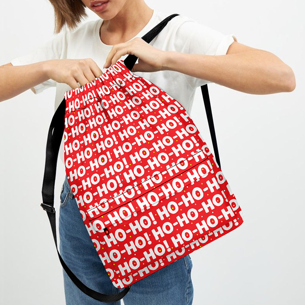 Christmas Ho Ho Ho Pattern Print Drawstring Backpack