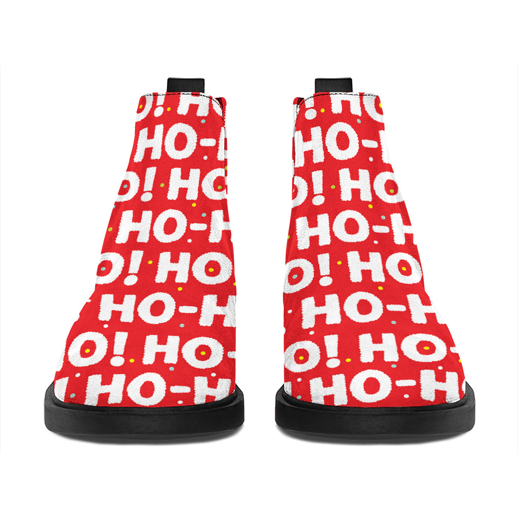 Christmas Ho Ho Ho Pattern Print Flat Ankle Boots