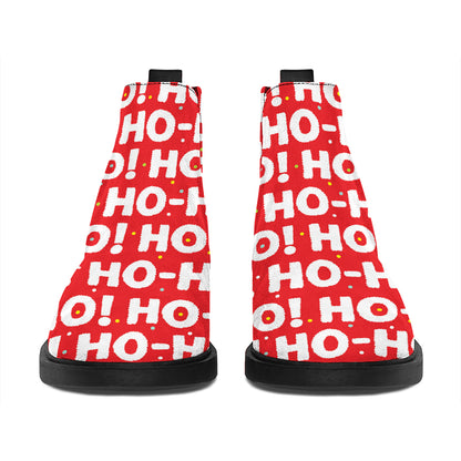 Christmas Ho Ho Ho Pattern Print Flat Ankle Boots