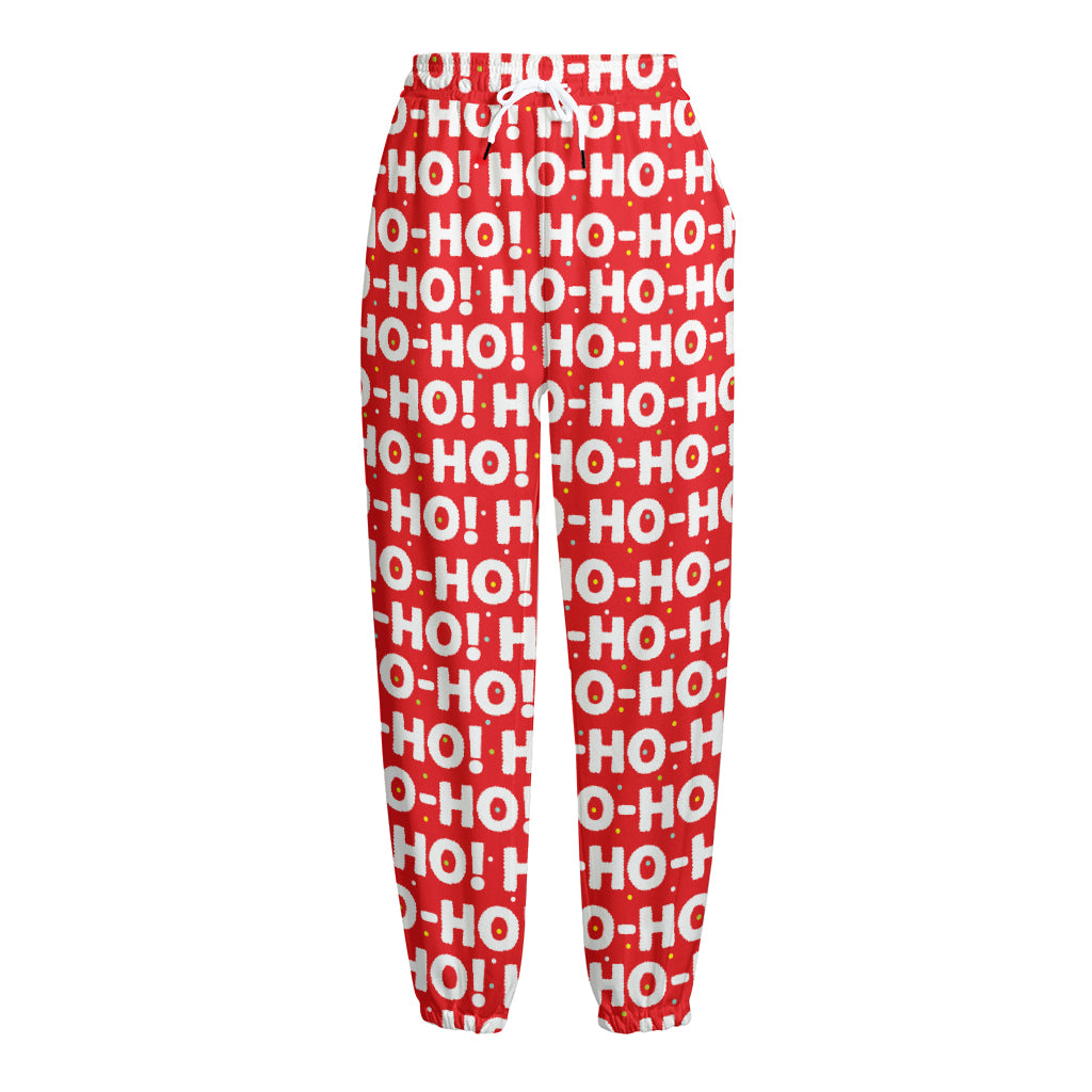 Christmas Ho Ho Ho Pattern Print Fleece Lined Knit Pants
