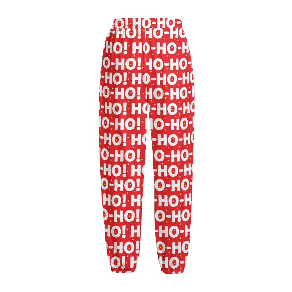 Christmas Ho Ho Ho Pattern Print Fleece Lined Knit Pants