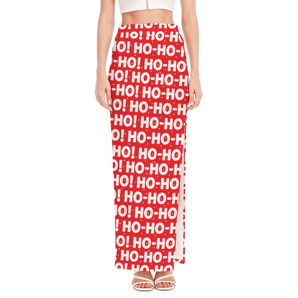 Christmas Ho Ho Ho Pattern Print High Slit Maxi Skirt