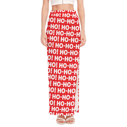 Christmas Ho Ho Ho Pattern Print High Slit Maxi Skirt