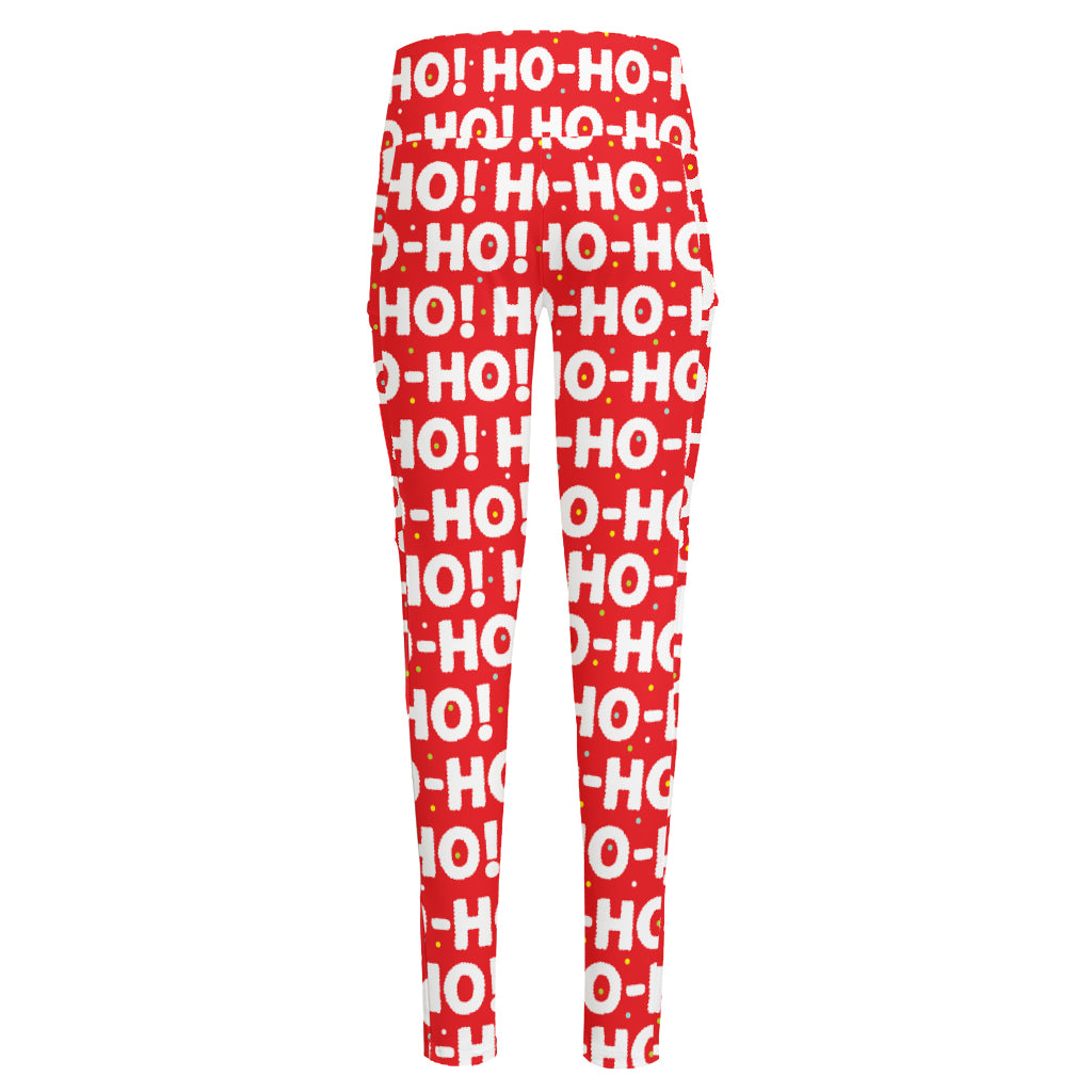 Christmas Ho Ho Ho Pattern Print High-Waisted Pocket Leggings