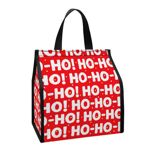 Christmas Ho Ho Ho Pattern Print Insulated Lunch Tote