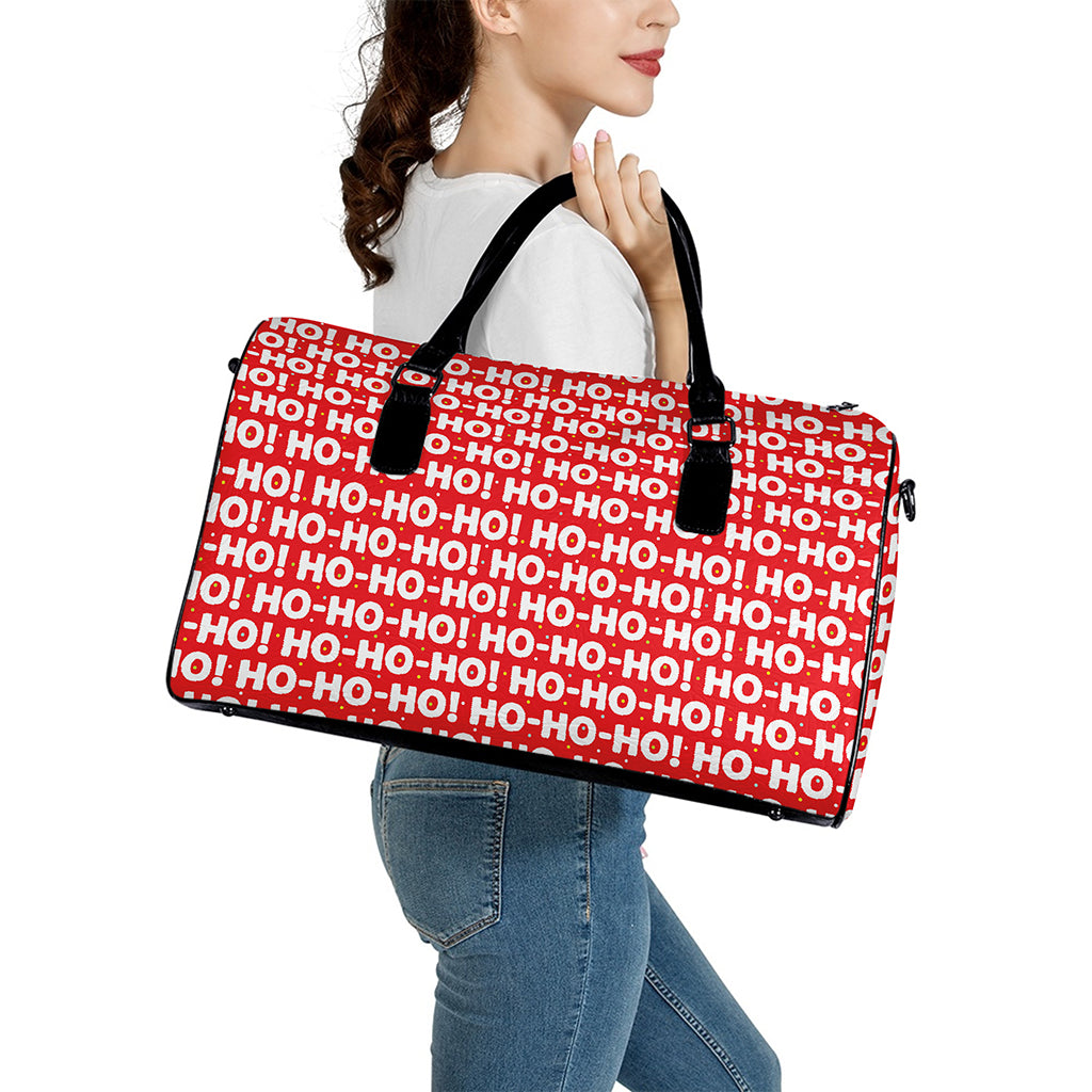 Christmas Ho Ho Ho Pattern Print Leather Duffle Bag