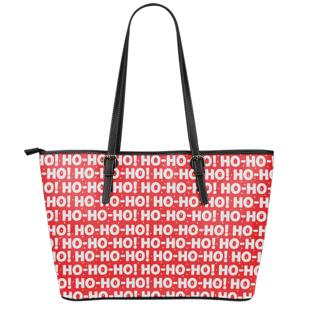 Christmas Ho Ho Ho Pattern Print Leather Tote Bag