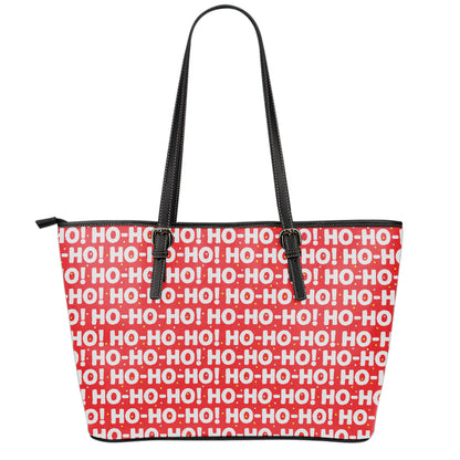 Christmas Ho Ho Ho Pattern Print Leather Tote Bag
