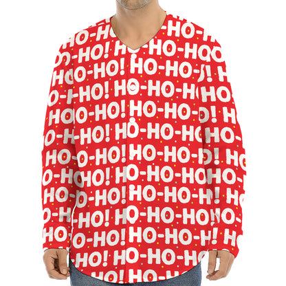 Christmas Ho Ho Ho Pattern Print Long Sleeve Baseball Jersey