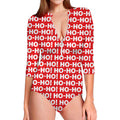 Christmas Ho Ho Ho Pattern Print Long Sleeve Swimsuit