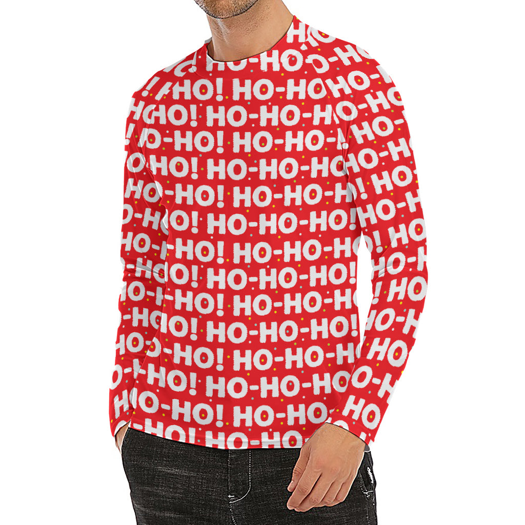 Christmas Ho Ho Ho Pattern Print Men's Long Sleeve Rash Guard