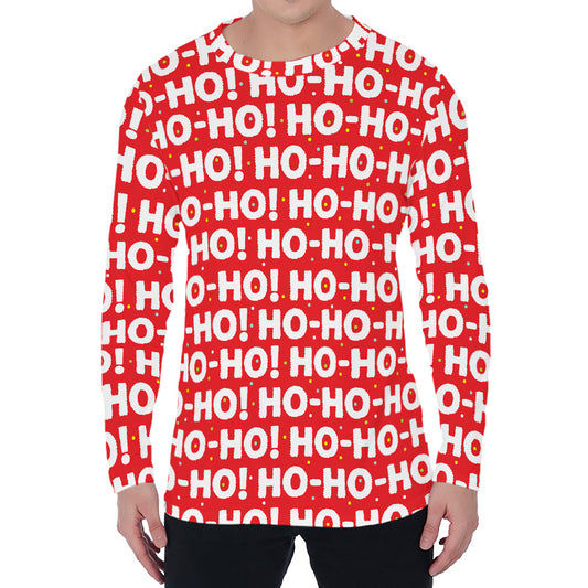 Christmas Ho Ho Ho Pattern Print Men's Long Sleeve T-Shirt