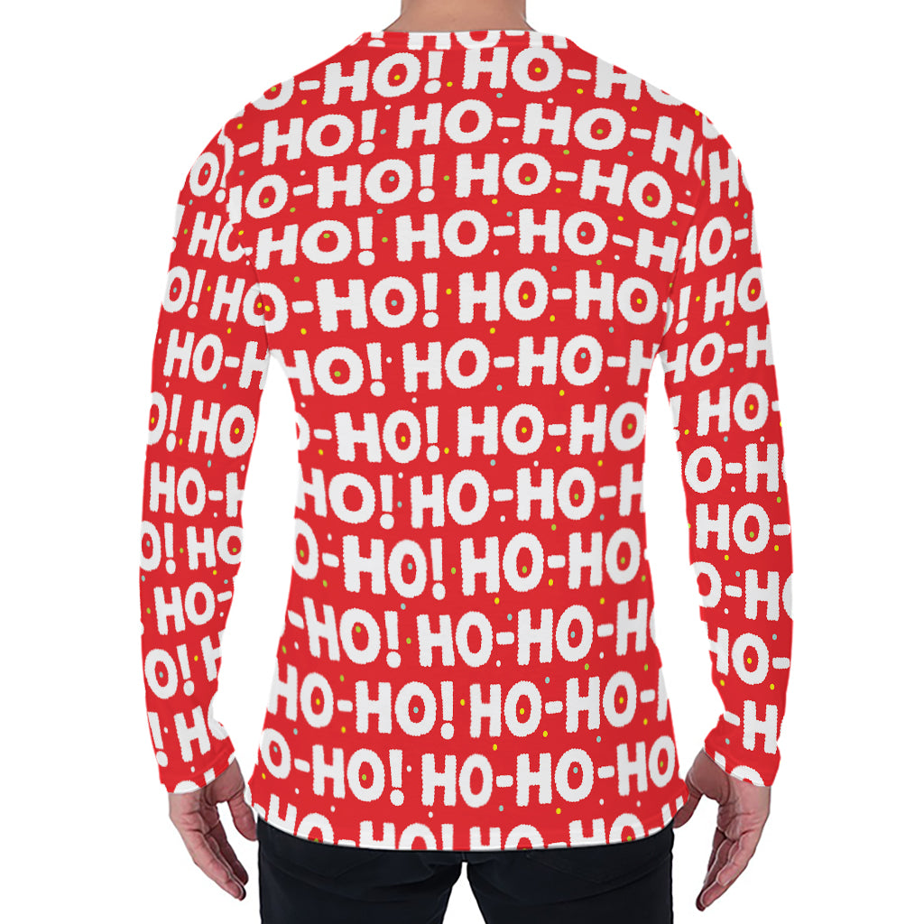 Christmas Ho Ho Ho Pattern Print Men's Long Sleeve T-Shirt