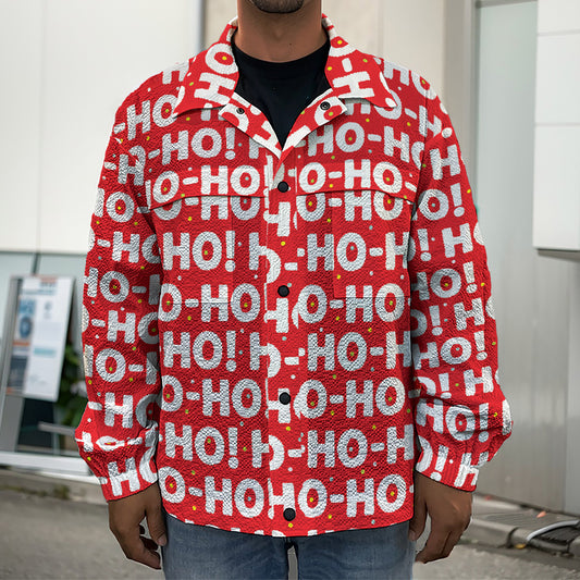 Christmas Ho Ho Ho Pattern Print Men's Shirt Jacket