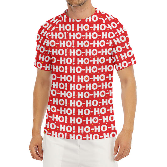 Christmas Ho Ho Ho Pattern Print Men's Short Sleeve Rash Guard