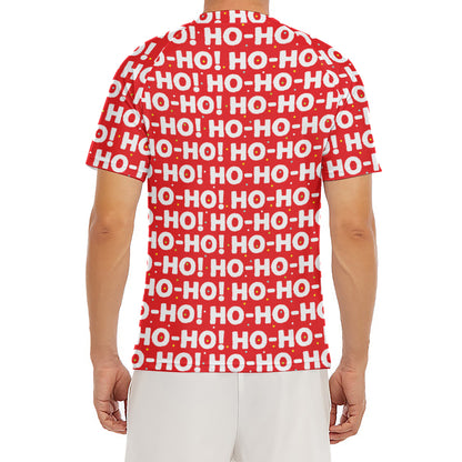 Christmas Ho Ho Ho Pattern Print Men's Short Sleeve Rash Guard