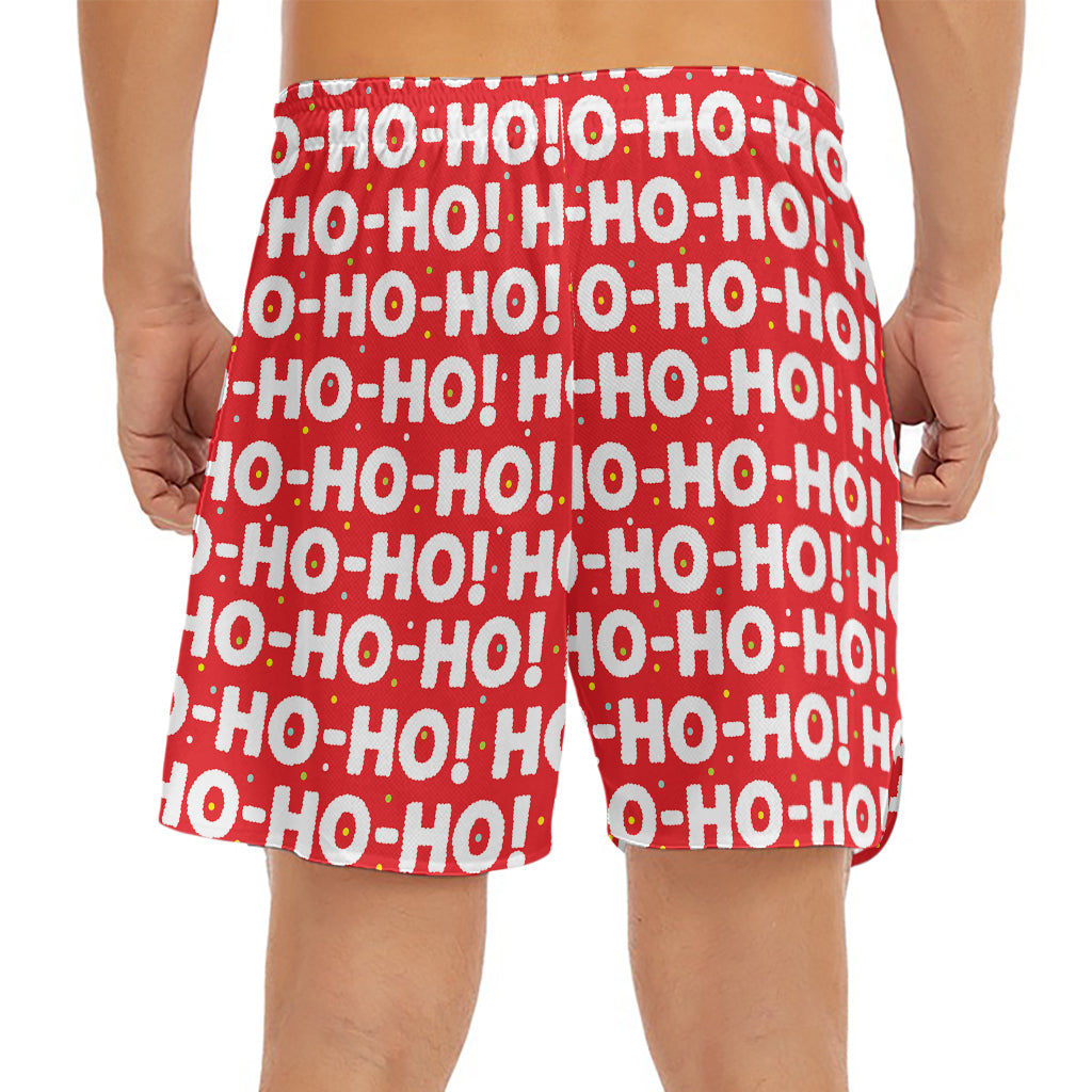 Christmas Ho Ho Ho Pattern Print Men's Split Running Shorts