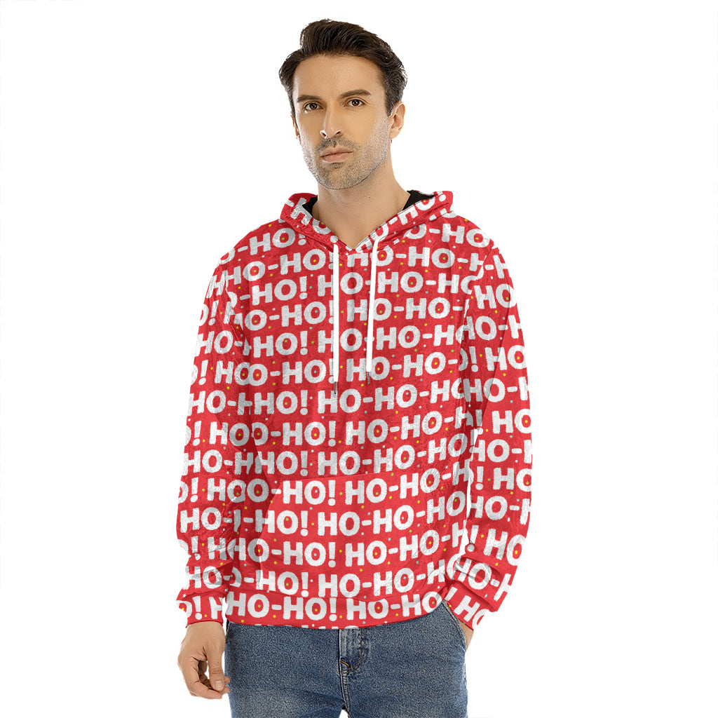 Christmas Ho Ho Ho Pattern Print Men's Velvet Pullover Hoodie
