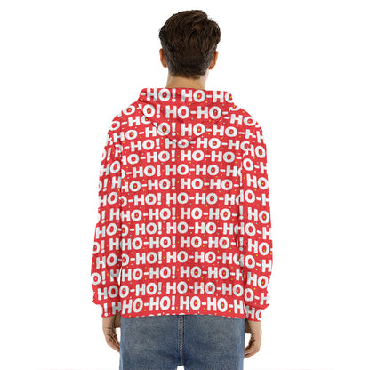 Christmas Ho Ho Ho Pattern Print Men's Velvet Pullover Hoodie