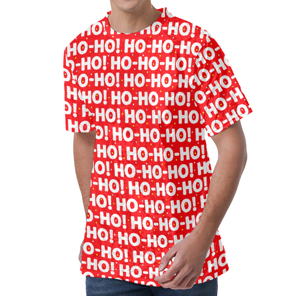 Christmas Ho Ho Ho Pattern Print Men's Velvet T-Shirt
