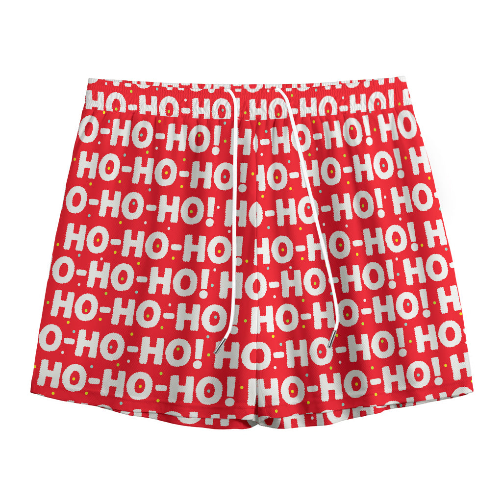 Christmas Ho Ho Ho Pattern Print Mesh Shorts