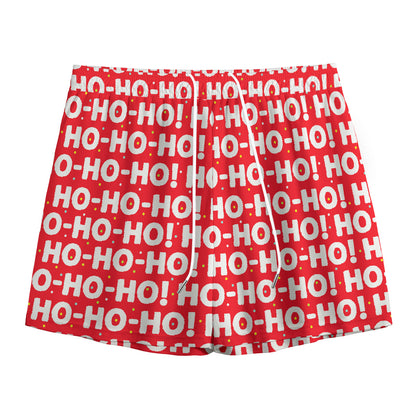 Christmas Ho Ho Ho Pattern Print Mesh Shorts