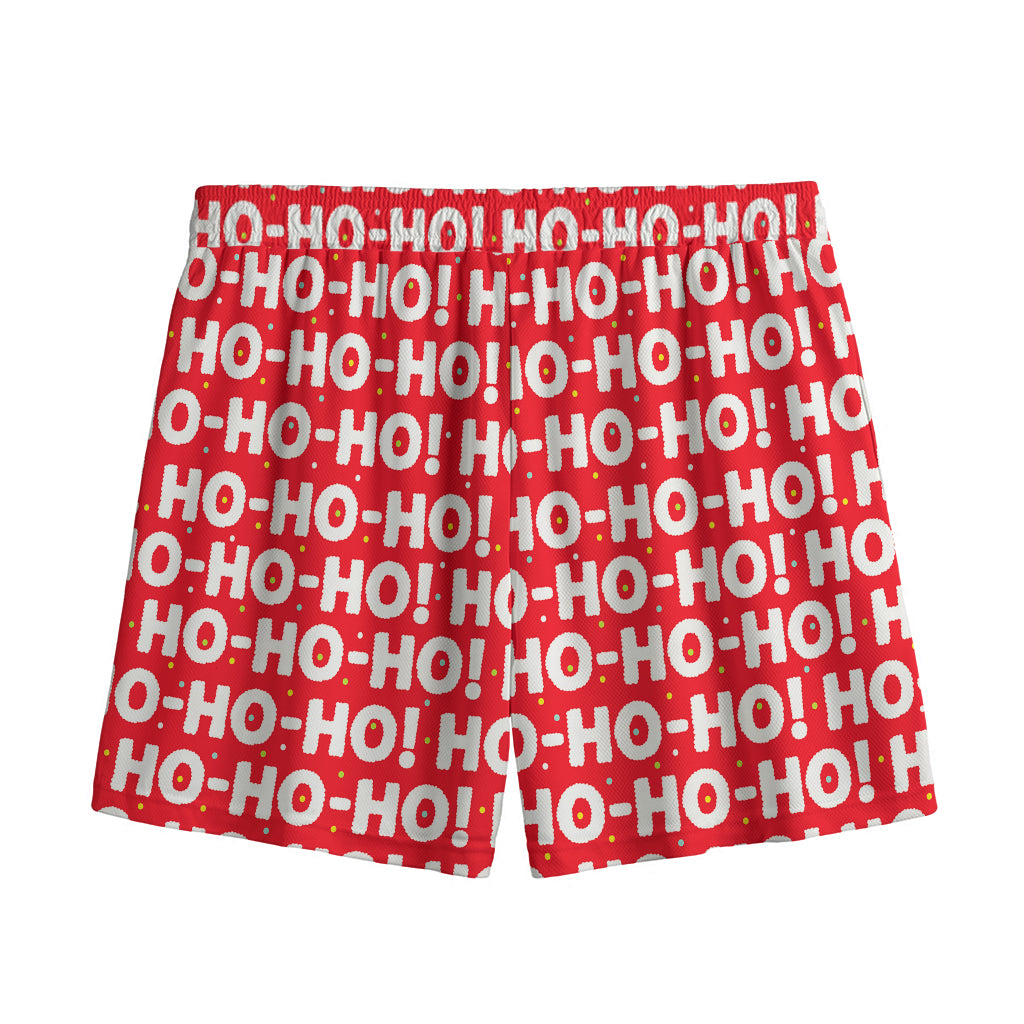 Christmas Ho Ho Ho Pattern Print Mesh Shorts
