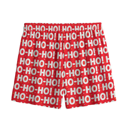 Christmas Ho Ho Ho Pattern Print Mesh Shorts
