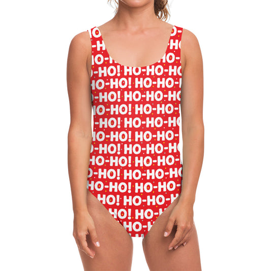 Christmas Ho Ho Ho Pattern Print One Piece Swimsuit