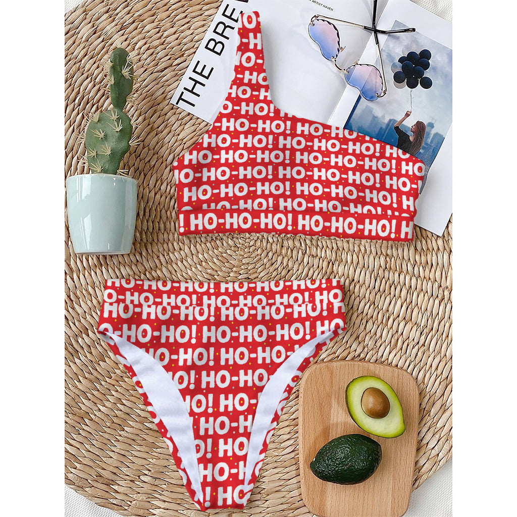 Christmas Ho Ho Ho Pattern Print One Shoulder Bikini Top