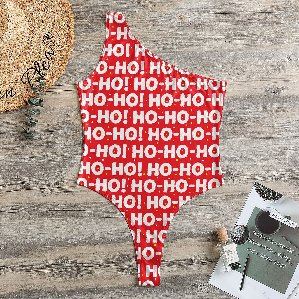 Christmas Ho Ho Ho Pattern Print One Shoulder Bodysuit