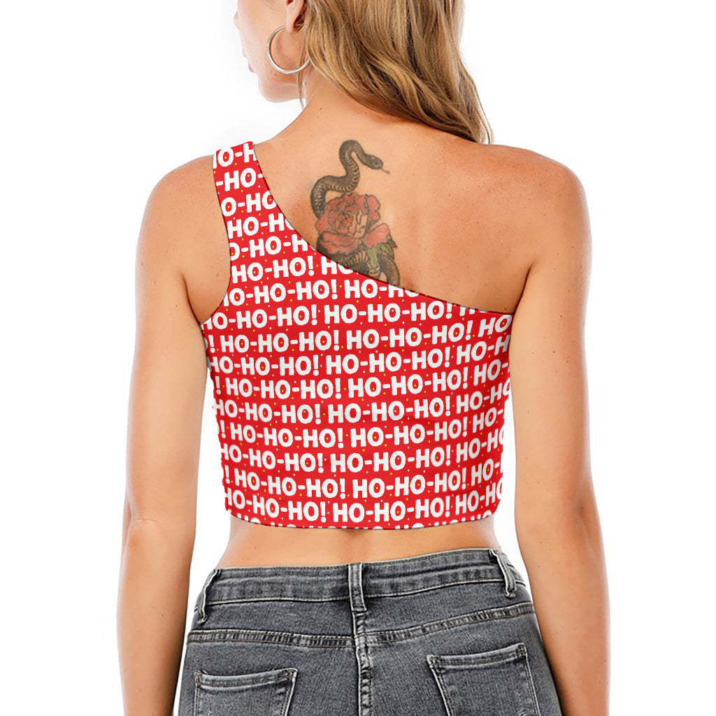 Christmas Ho Ho Ho Pattern Print One Shoulder Crop Top