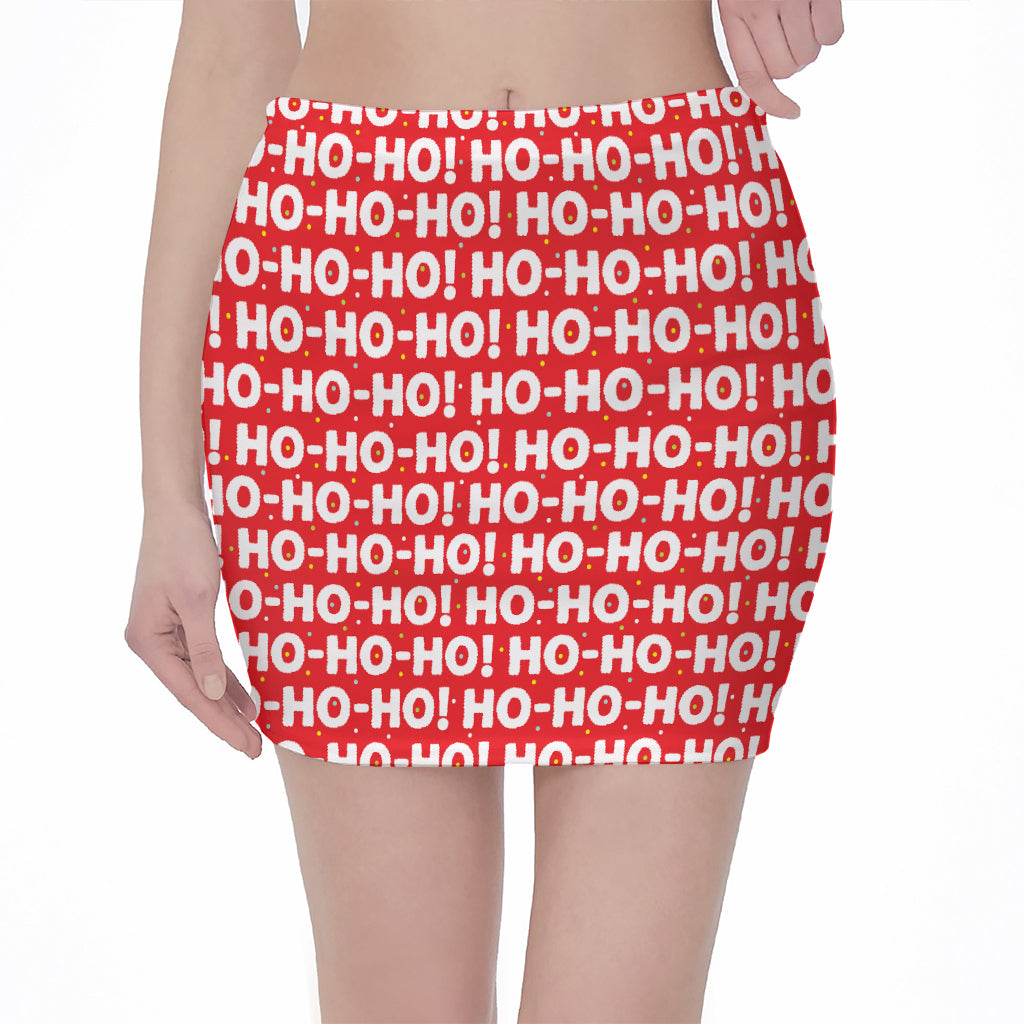 Christmas Ho Ho Ho Pattern Print Pencil Mini Skirt