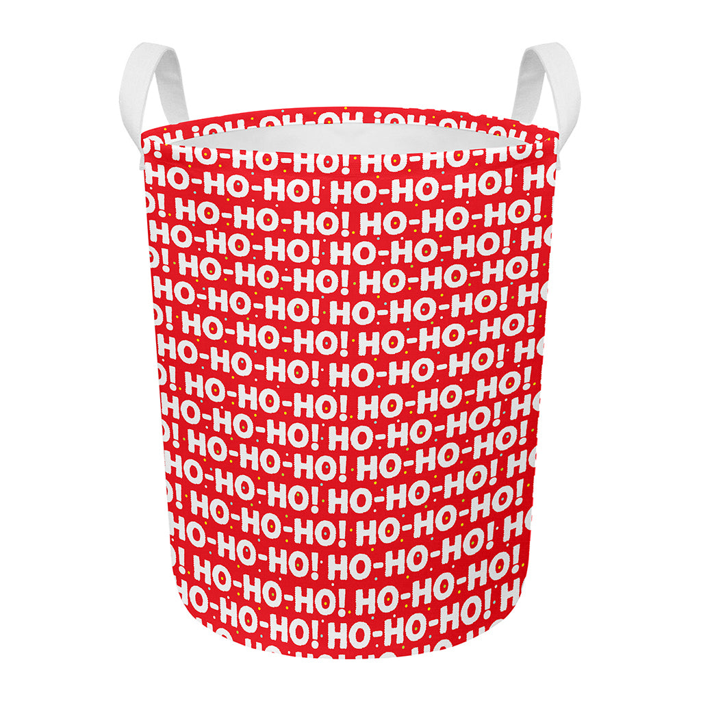 Christmas Ho Ho Ho Pattern Print Round Laundry Basket