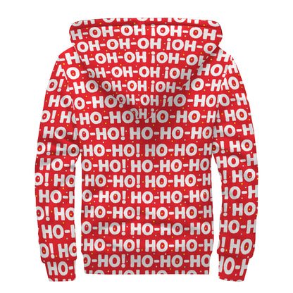 Christmas Ho Ho Ho Pattern Print Sherpa Lined Zip Up Hoodie