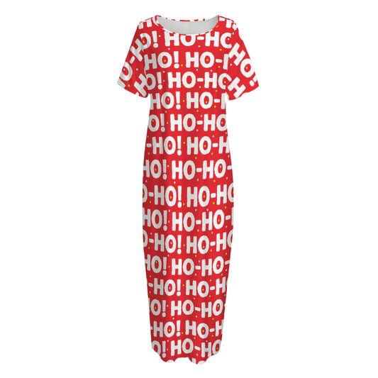 Christmas Ho Ho Ho Pattern Print Short Sleeve Long Nightdress
