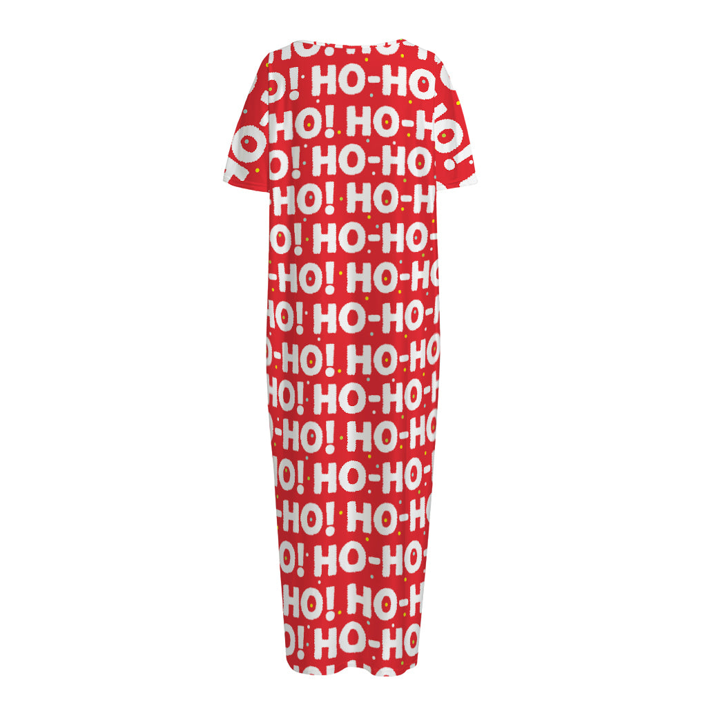 Christmas Ho Ho Ho Pattern Print Short Sleeve Long Nightdress