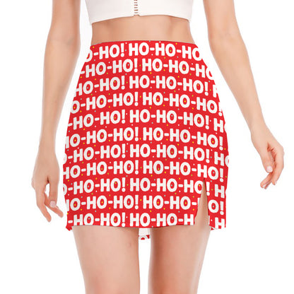 Christmas Ho Ho Ho Pattern Print Side Slit Mini Skirt