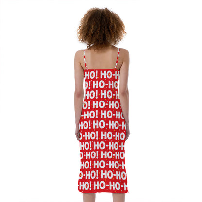 Christmas Ho Ho Ho Pattern Print Slim Fit Midi Cami Dress