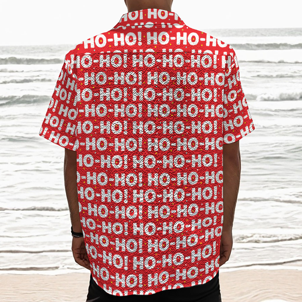 Christmas Ho Ho Ho Pattern Print Textured Short Sleeve Shirt