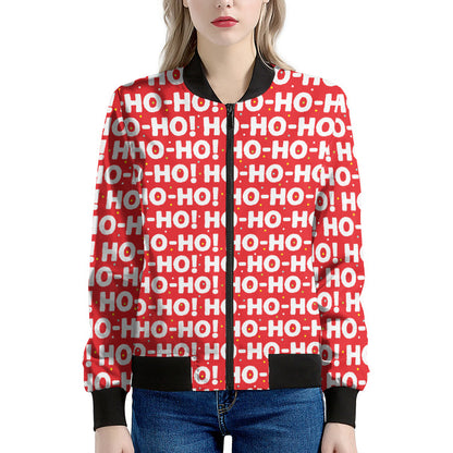 Christmas Ho Ho Ho Pattern Print Women's Bomber Jacket