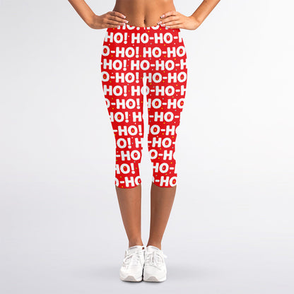 Christmas Ho Ho Ho Pattern Print Women's Capri Leggings