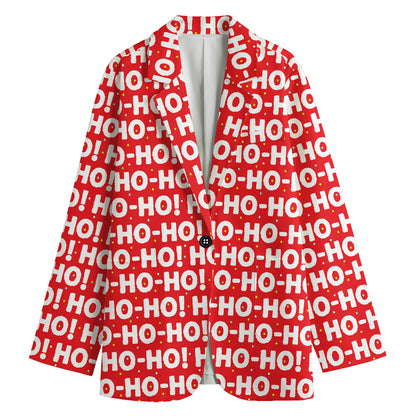 Christmas Ho Ho Ho Pattern Print Women's Cotton Blazer