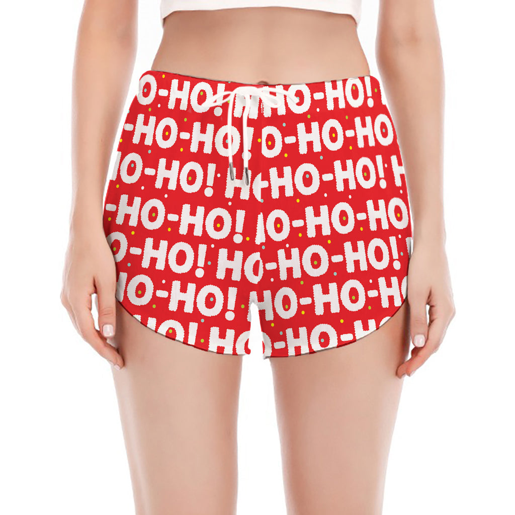Christmas Ho Ho Ho Pattern Print Women's Split Running Shorts